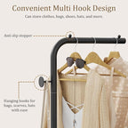 OUTBROS Coat Rack, Portable L-shaped Clothes Rack with Hook, Modern Hanger, Sturdy Freestanding Metal Clothing Rack, Used in Bedroom, Entrance and Living Room, 15.3 x 10.2 x 70.8 inch, Black