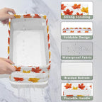 Autumn Maple Leaves Fall Pattern Bathroom Basket Foldable Toilet Tank Topper Paper Basket Waterproof Fabric Storage Organizer Bins Decorative Open Storage for Home Closet Containers Cabinet Set of 2