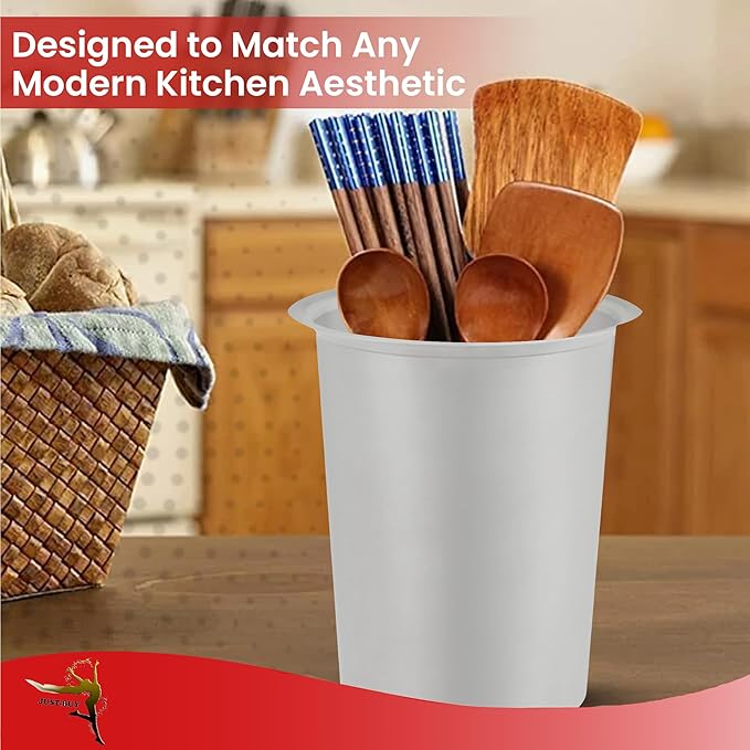 Stainless Steel Solid Flatware Utensils Holder, Caddy, Crock, Cylinder Cutlery Organizer for Kitchen Countertop (Stainless Steel)