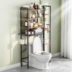 8-Tier Over The Toilet Storage with Side Rack, Over Toilet Storage Rack with Adjustable Shelf & Drain Basket, Freestanding Bathroom Organizer for Balcony, Laundry (Vintage Brown)