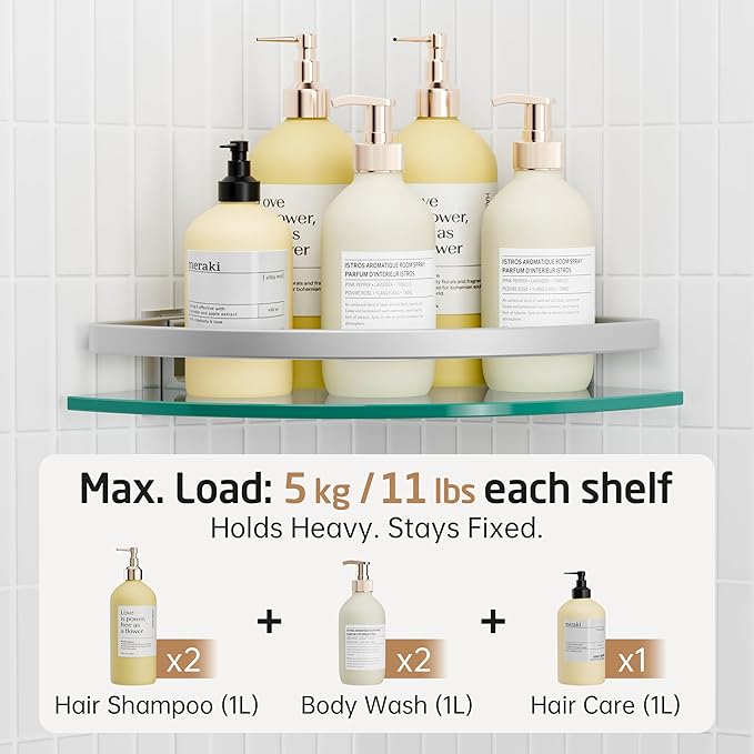 KES Glass Corner Shelf Bathroom, Corner Glass Shelf with Rail Wall Mount 2 Tier Sand Sprayed Silver Finish, A4120A-P2