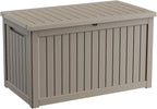 280 Gallon Outdoor Waterproof Resin Storage Deck Box Lockable Outside Bench UV Resistant Bin Patio Porch Furniture Pool Float Garden Tool Cushion Grey
