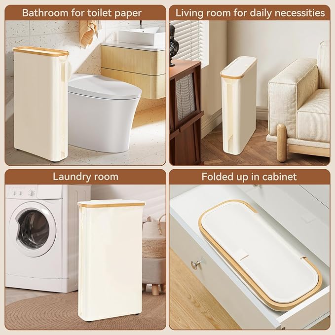 GARPROVM Toilet Paper Storage Basket with Lid, Slim Free Standing Toilet Roll Storage Holder Stand with See Through Window, Holds up to 20 Regular Rolls or 12 Mega Rolls Bathroom Organizer, Beige