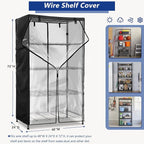 Wire Shelf Cover,600D Heavy Duty 100% Waterproof Shelf Covers for Wire Shelving,Outdoor Storage Shelves Cover for Metal Rack,48" W x 24" D x 72" H,Black with Clear Front