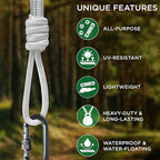 TECEUM Rope – 150 Feet x 1/4 Inch (7mm) – White – Strong All-Purpose Utility Rope – Camping, Crafting, Flag Pole, Indoor & Outdoor – Polypropylene Nylon Poly Lightweight Diamond Braided Cord