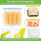 SPLF 6 Pack Reusable Gallon Freezer Bags Dishwasher Safe, BPA Free 1 gallon Leakproof Silicone and Plastic Free Food Storage Bags for Meal Prep, Fruits, Sandwich, Snack, Travel Items - Muticolor