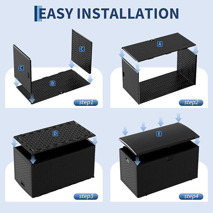 Garvee 99 Gallon Waterproof Large Resin Deck Box Indoor Outdoor, Lockable Storage Container for Patio Furniture Tools, Waterproof Deck Box Patio Storage Bin for Pool Garden, Black
