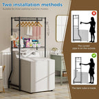 Over Washer and Dryer Shelves,2 Tier Adjustable Height Wire Shelving Laundry Room Storage Organization Clothes Drying Rack with Hanger Rod&Hooks,Space Saving Organizers Shelf,Black