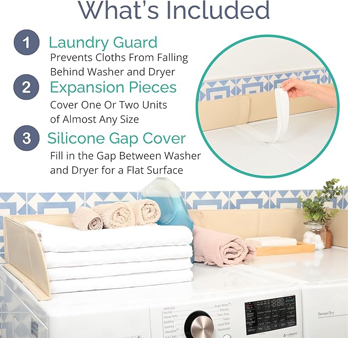 Laundry Guard with Gap Cover - Prevent Clothes from Falling Behind - Adjustable Magnetic Laundry Guard for Front Load Washer and Dryer - Laundry Room Essentials for Moms, College Dorm Rooms (Cream)