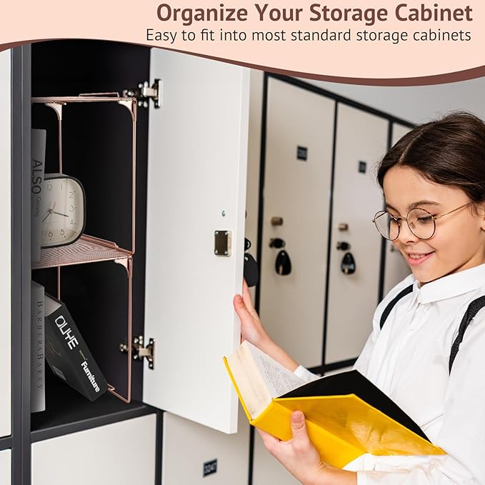 Locker Organizer Shelf Stackable Extra Locker Shelf for School Locker Organizer Storage Cabinet Accessories Suitable for School, Office, and Home use (1, Rose Gold)