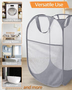 Durable Collapsible Laundry Baskets, Foldable Laundry Hamper with Side Pocket, Tear-resistant Clothes Hampers for Bathroom, Laundry, Kids Room, Dorm or Travel Grey