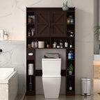 Farmhouse Storage Cabinet Over Toilet with Barn Doors，Over The Toilet Storage Cabinet, Home Space-Saving Toilet Rack, for Bathroom, Restroom, Laundry.Espresso