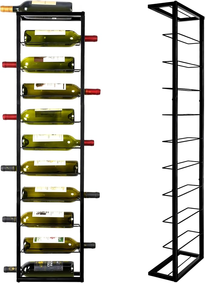 Wall Mounted Wine Rack: Metal Hanging 10 Bottle Wine Holder - Black Wine Storage Rack