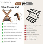 Fully Assembled Walnut Luggage Racks Set of 2, Bamboo 26.77" Luggage Rack Stand for Guest Room, 5 Nylon Straps, Foldable Suitcase Stand with Storage Shelf for Bedroom Hotel, Holds up to 165 Lbs