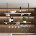 Ceiling Hanging Plant Stand Metal Wine Rack - LOFT Retro Iron Solid Wood , Wooden Hanging Wine Glass Holder, Ceiling Mounted Storage Rack, Industrial Ceiling Mount Shelves 2 Layer ( Color : Black , Si