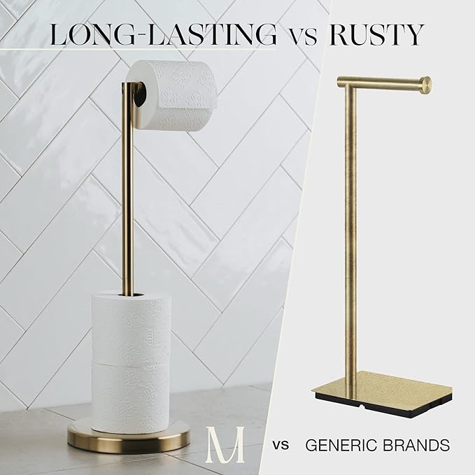 MARMOLUX ACC Free Standing Toilet Paper Holder Stand with Storage for 4 Rolls of Toilet Tissue for Bathroom, Stainless Steel Luxury Brushed Gold, 1pc - Bathroom Sets - Toilet Paper Storage