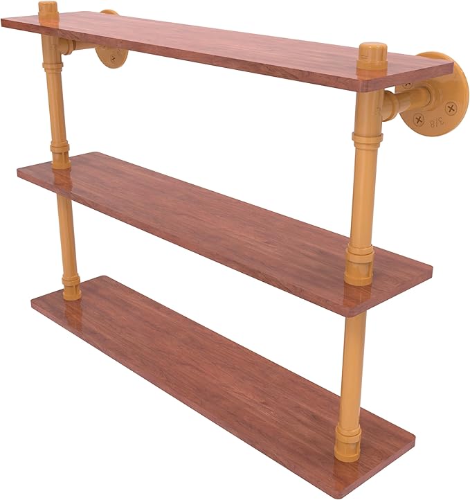 Allied Brass P-490-22-TWS-GLY Pipeline Collection 22 Inch Ironwood Triple Shelf, Golden Yellow