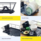 Sweet Home Collection Space-Saving 3-Piece Dish Drainer Rack Set: Efficient Kitchen Organizer for Quick Drying and Storage - Includes Cutlery Holder and Drainboard - Maximize Countertop Space, Navy