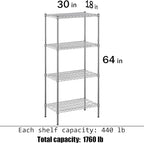 18" Deep x 30" Wide x 64" Height Wire Shelving Kit | 4-Tier | NSF Commercial Storage Rack Unit