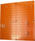 Wall Control Kitchen Pegboard Organizer Pots and Pans Storage Rack Organization Kit with Orange Pegboard and White Accessories