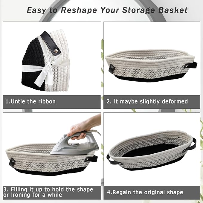 1 Pack Small Woven Storage Basket for Toilet Tank Top, Bathroom Countertop Organizer Basket Cotton Rope Toilet Paper Storage Toilet Paper Decorative Basket 13"x6"x4" (Black/White)