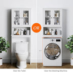 Meilocar Over The Toilet Storage Cabinet for Bathroom, White Storage Organizer Over Toilet, Space Saver with Tempered Glass Doors, White