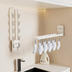 1 Pack Wall Mounted Suction Cup Clothes Drying Rack with 10 Clips, Portable & Collapsible Sock Hanger for Drying Socks, Bras, Underwear, Baby Clothes, Towels