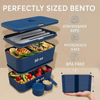 Umami Lunch Box Containers w/ 4 Utensils, 2 Sauce Jars, Nestable Space-Saving Bento Box Adult, 100% Leakproof, Microwavable Lunch Containers for Adults, Design Award Winner, Midnight Blue, 50 oz