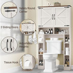 Vabches Over The Toilet Storage Cabinet, Farmhouse Storage Cabinet Over Toilet with 2 Barn Doors ，Toilet Paper Holder Stand，Home Space-Saving Toilet Rack, for Laundry, Restroom, Bathroom