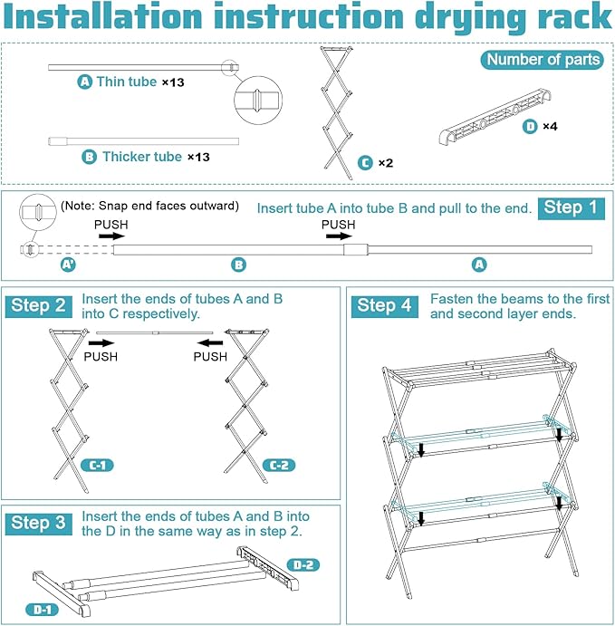 Foldable Drying Rack Clothing, 3-Tier Clothes Drying Rack Use for Indoor & Outdoor Antirust Laundry Drying Rack Collapsible White 28" L x 35" H x 10" W