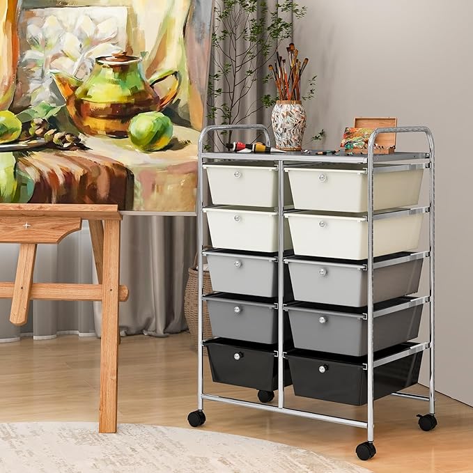 RELAX4LIFE Rolling Storage Cart with 10 Drawers - Craft Storage Cart with Lockable Wheels,Utility Cart, Art Cart Organizer for Crafting Storage, Studio, Office, Home, School Rolling Drawer Cart
