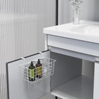 MaraFansie Basket with Hook, Grid Storage Basket, Over the Cabinet Door Organizer, Wire Hanging Basket with Hook Over the Door/Railing, Under Sink Kitchen Cabinet, Pantry, Bathroom, White, 4 Pack