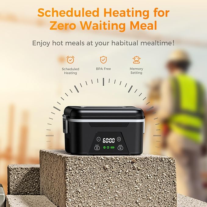 𝟐𝟎𝟐𝟔 𝐔𝐩𝐠𝐫𝐚𝐝𝐞𝐝 Cordless Heated Lunch Box, 6 Cups Rechargeable Electric Lunch Box with Ice Crystal Box & Insulated Bag, 24 Hours Scheduled Self Heating Food Warmer for Men Women
