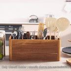 16" Wooden Kitchen Utensil Holder, Extra Large Acacia Wood Organizer for Cooking Tools, Utensils & Cutlery Storage – 4-Compartment Countertop Holder