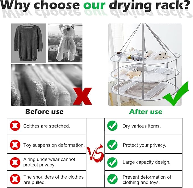 3 Tier Folding Mesh Clothes Drying Rack, Stackable Sweater Drying Rack with Internal Fixation, Portable Hanging Laundry Rack for T-Shirt,Swimsuit,Sweater,Delicates (1 Pack)