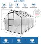 6x10 FT Heavy-Duty Greenhouse with Adjustable Roof Vent and Polycarbonate Panels - Walk-in Aluminum Frame Greenhouse for Backyard, Winter - All-Weather Outdoor Garden, Easy Assembly, Black (6x10 FT)