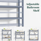 Smiry Over The Toilet Storage Cabinet, 4-Tier Bamboo Bathroom Organizers with Adjustable Shelf & 4 Hooks, Space Saving Shelf Rack for Bathrooms, Laundry Room, Balcony, Grey