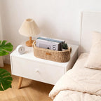 Handwoven Toilet Paper Storage Basket with Wooden Base & Handles - Boho Modern Decor Organizer for Bathroom, Bedroom, Nursery Shelf (Brown)