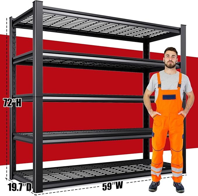 72"Hx59"Wx20"DGarage Shelving-2500 lbs 5 Tier Storage Shelves,Adjustable Heavy Duty Metal Shelving Unit and Storage Large Wire Rack,Utility Steel Shelf for Warehouse Industrial Pantry Basement