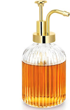 Glass Coffee Syrup Dispenser 10oz, Syrup Bottles with Ribbed Design, Gold Syrup Pump, Coffee Bar Accessories, Honey Dispenser