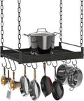 Hanging Pot Rack, 24x13 Inches Pot Hangers for Kitchen, Pan Hanging Rack with 12 S-Shaped Hooks, Vintage Ceiling Mounted Pan Holder for Cookware Storage, Charcoal Grey