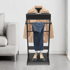 Clothes Valet Stand with Drawer & Top Tray, Wood Mens Suit Clothing Rack, Modern Mens Valet Stand, Solid Wood Garment Organizer Rack for Bedroom, Entryway, Office