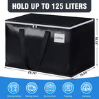 BlissTotes Moving Bags, Heavy Duty Moving Boxes with Zippers Top and Sturdy Handles, Storage Bags for Space Saving and Packing, Collapsible Moving Supplies, Storage Totes (125L, 6-Pack, Black)