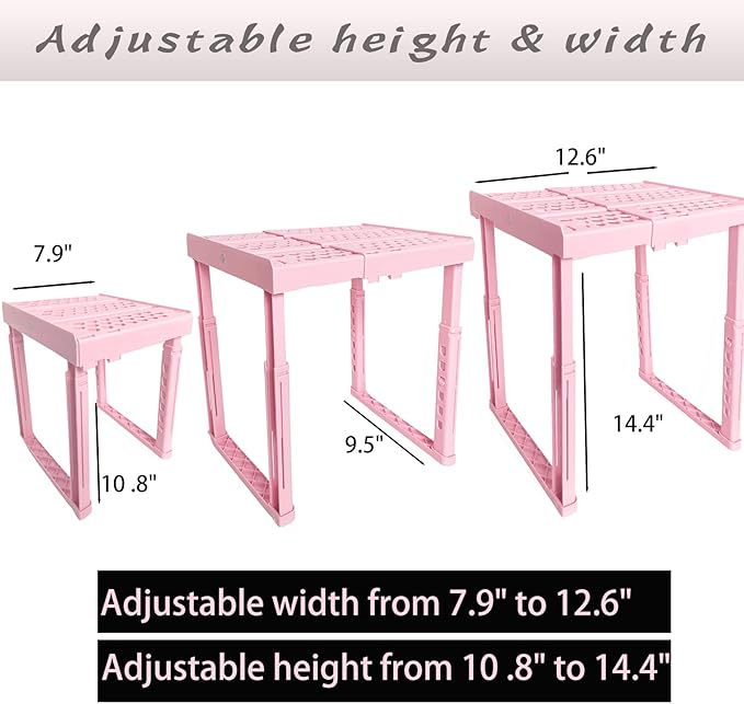 Locker Shelf Adjustable Height and Width, Pink Locker Organizer for Work, Locker Shelves for School Locker, Stack-able Locker Stand Tools for Gym Locker, Locker Accessories Stuff, Pack of 2