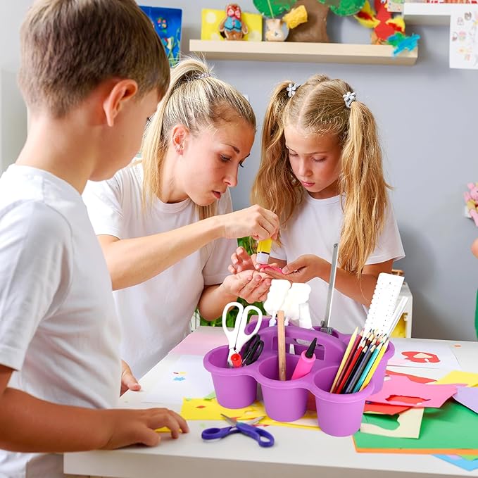 6 Pack Classroom Caddy Organizer with Handle, Plastic Art Caddy, Drink Cup Caddies Holder, 6 Compartments for Desk, Table, Office, Crafts, Crayon, Marker, Pencil, School Supplies (12 x 9 x 3.5 Inch)