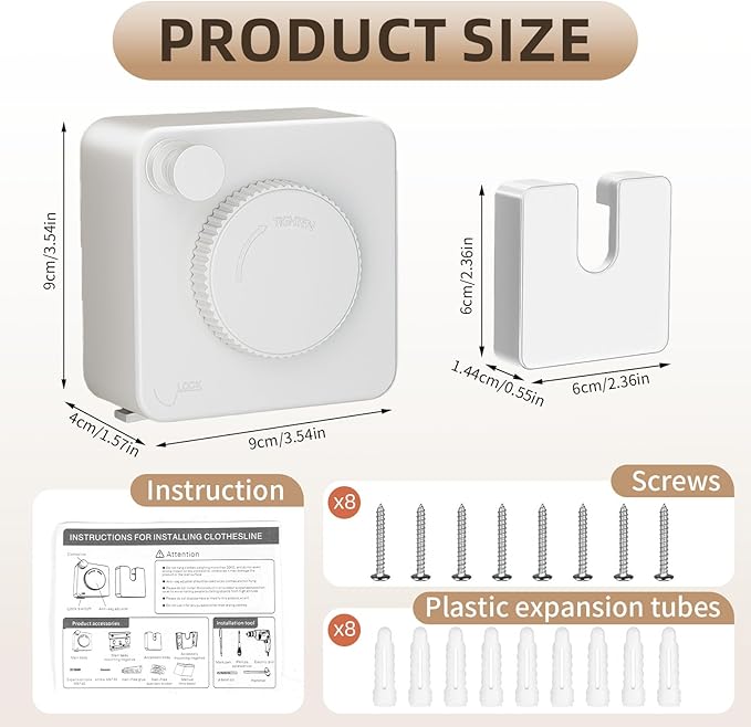 Anti-Sag Retractable Clothesline 40LB Capacity - 201in Stainless Steel Laundry Line for Indoor Outdoor, Wall Mounted Space Saving Easy Install (White)