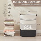 Laundry Basket with Handles - Blanket Basket & Hampers for Bedroom Aesthetic, Laundry Hamper & Blanket Storage for Living Room, Clothes Hamper, Tall, Large 17" x 14" x 22”, Black & White