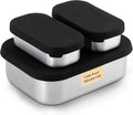 27 OZ Leak proof Stainless Steel Lunch Box containers, Stainless Steel Lunch Containers, Bento box, Metal Lunch Containers, Snacks container, Black, Small - 27 Oz+ 2 * 6.5Oz