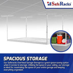 SafeRacks 4x6 Overhead Garage Storage Rack - Height Adjustable Steel Overhead Storage Rack - 500 Pound Weight Capacity (White, 24"-45")