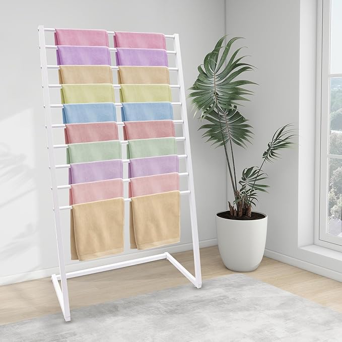 Scarf Display Stand, 10 Tier Metal Scarf Holder Organizer, Freestanding Scarf Rack, for Hanging Towels, Scarves, Clothes, Shawls, Blankets, Bandana, for Commercial Clothing Retail Store (White)